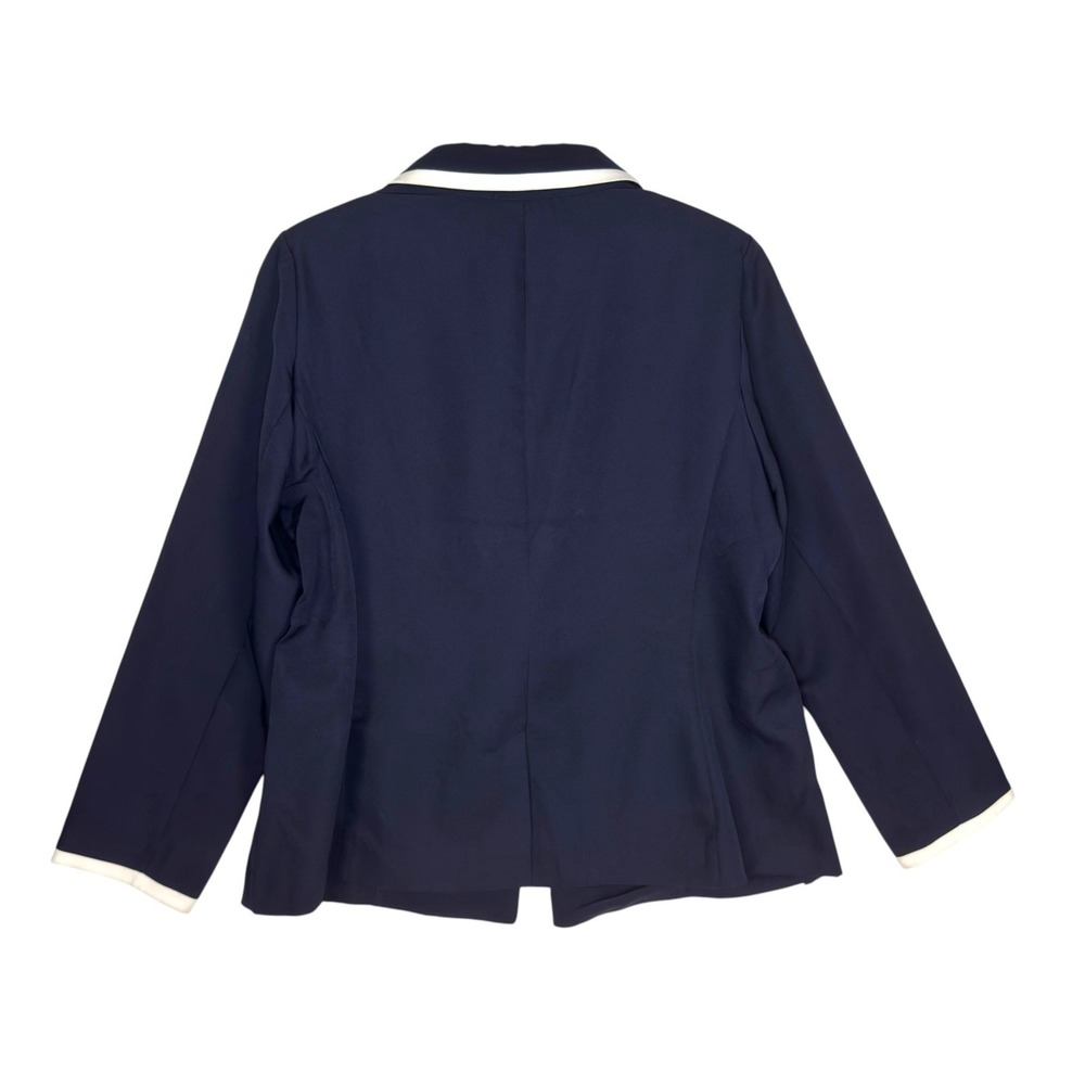 JM Studio Blazer XL Navy Blue White Trim Preppy Nautical Career Jacket - Picture 3 of 8